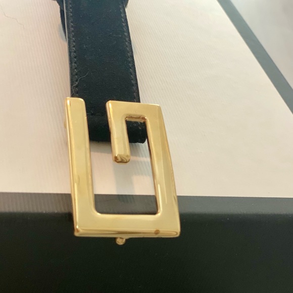 Gucci Skinny Suede Black Belt with Gold Buckle Size 85/34 - Picture 6 of 8